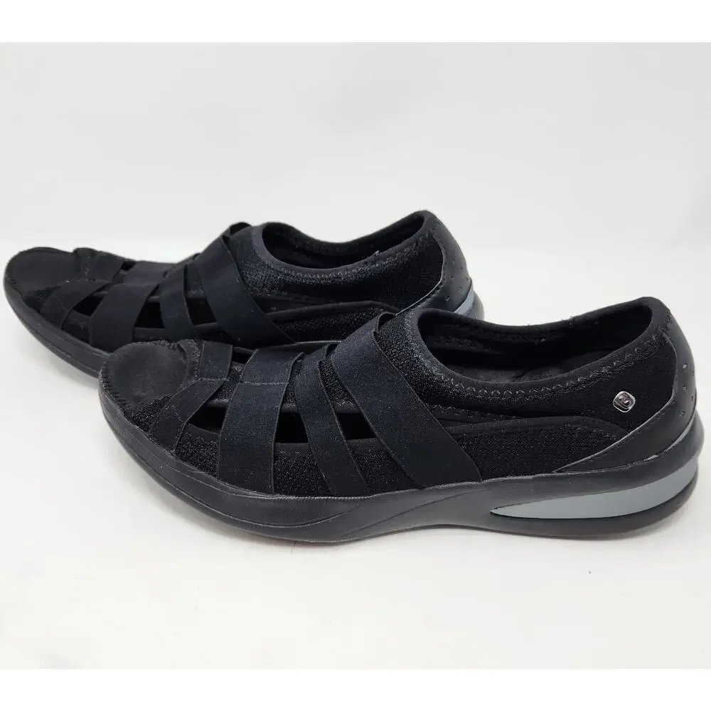 BZees Frill Slip On Sandal Sneaker Women 11 M Black Peep Toe